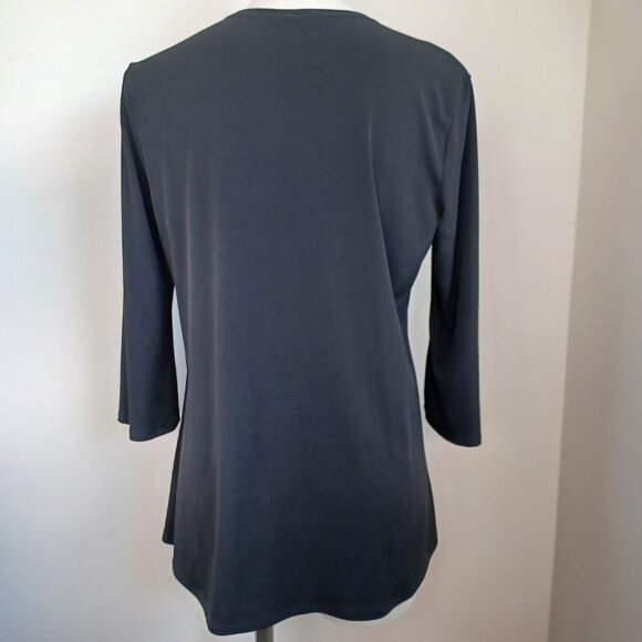 Clara Sun Woo Top Black Side Gathered Drape Stretch Knit Tunic Womens Medium - Picture 3 of 11